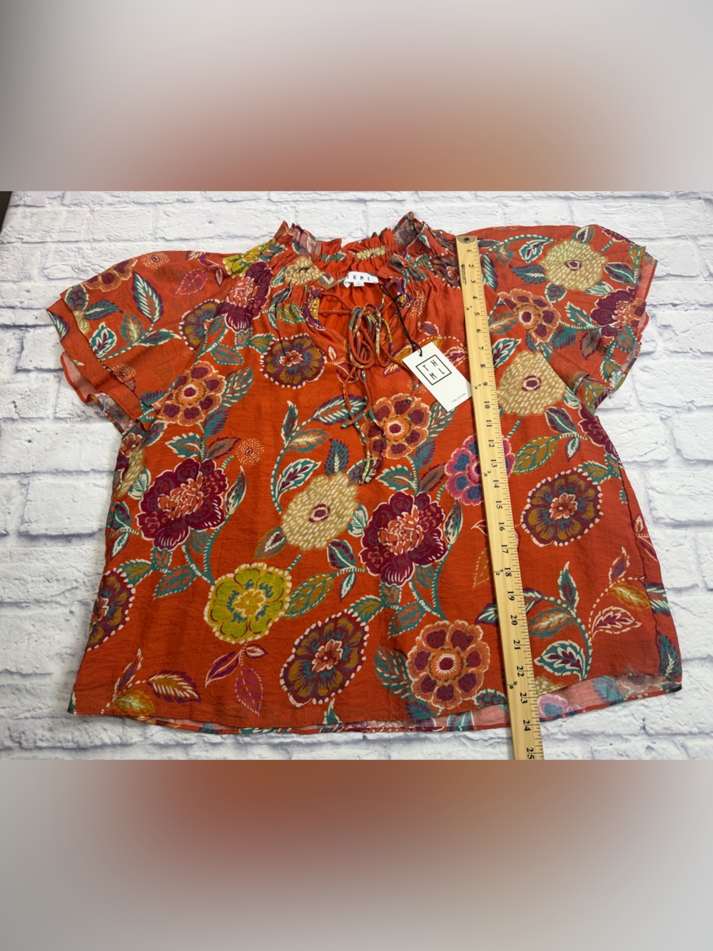 NWT Anthropologie THML Orange Floral Bohemian Blouse. Size Large. - Picture 6 of 11